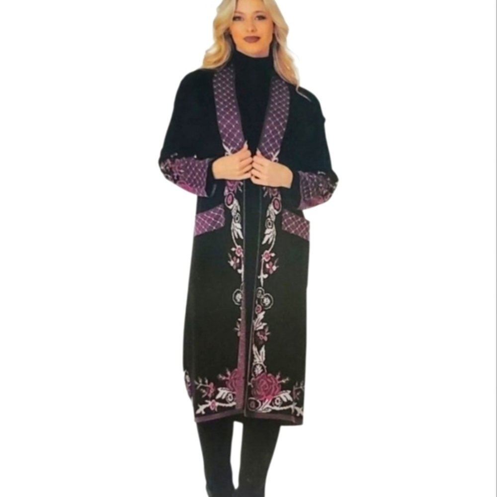 MaxSport purple floral sweater cardigan duster size‎ XL, large NEW!!!